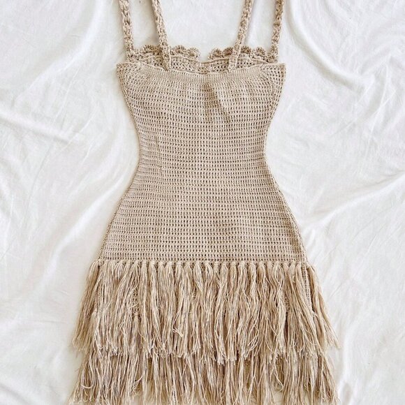 Khaki Boho Women's Sexy Shell Cup Mini Dress - Picture 2 of 8